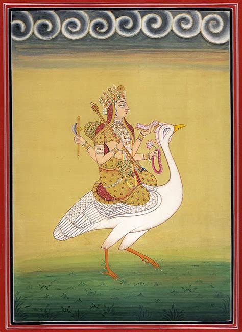 Goddess Saraswati on Her Mount Swan