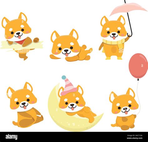 Shiba Inu Dog Cartoon Set Vector Stock Vector Image And Art Alamy