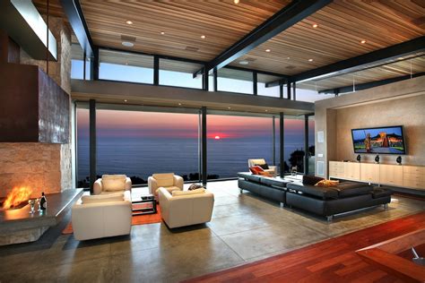 | Panoramic ocean view modern living roomInterior Design Ideas.