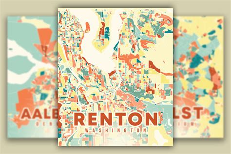 Renton Washington Colorful Map Graphic by Poster Boutique · Creative ...