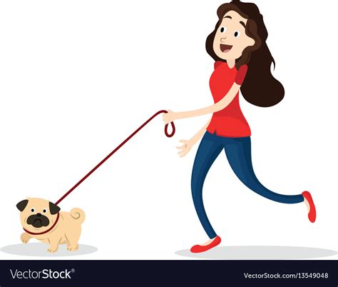 Cartoon Girl Walking Dog