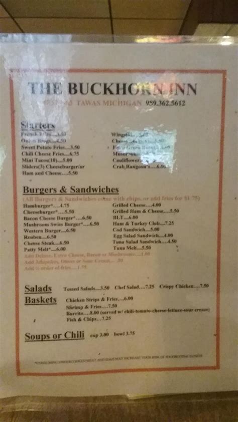 Menu at Buckhorn Inn pub & bar, Tawas City