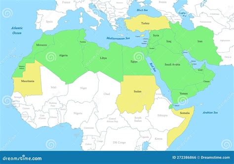 Map Of MENA Region With Borders Of The States Stock Photo ...