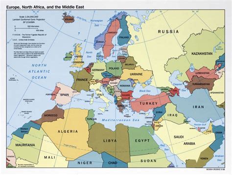 Large political map of Europe, North Africa and the Middle East - 1998 ...