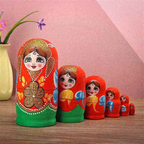 5Pcs Wooden Hand Painted Russian Nesting Dolls Babushka Matryoshka Kids ...