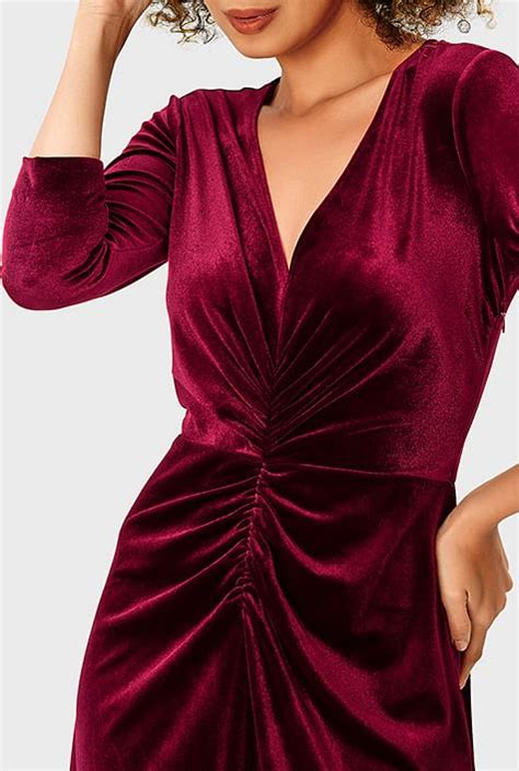 Shop Ruched front stretch velvet dress | eShakti