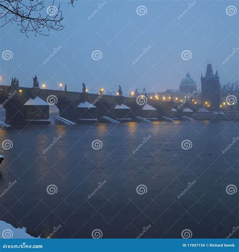 Charles Bridge in Winter, Prague Stock Photo - Image of heritage ...