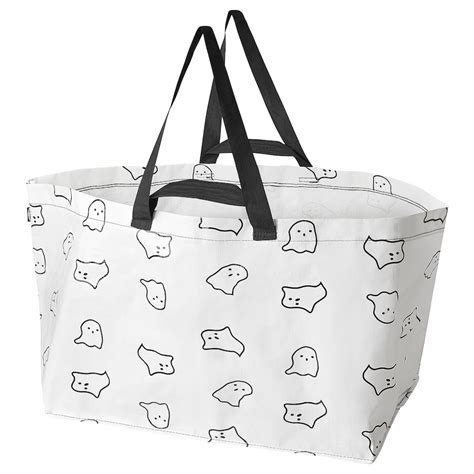 KUSTFYR shopping bag, large, black patterned/white, 21 ¾x13 ¾x14 ½"/19 ...