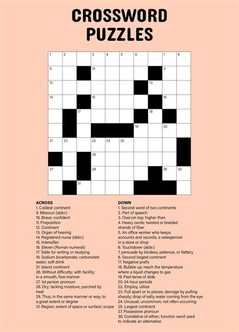 Printable Crossword Puzzles Easy Medium - Printable JD