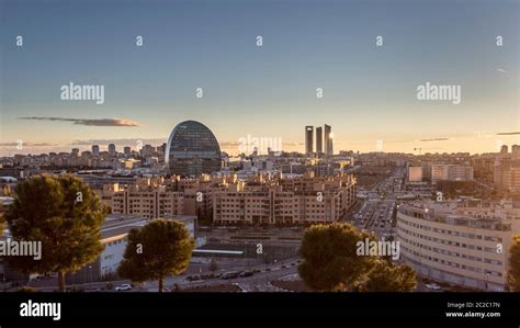 Madrid skyline at sunset in winter Stock Photo - Alamy