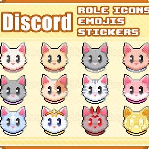 Cat Emoji in Cute Pixel Style for Discord Server, 8bit Kitty Role Icons ...