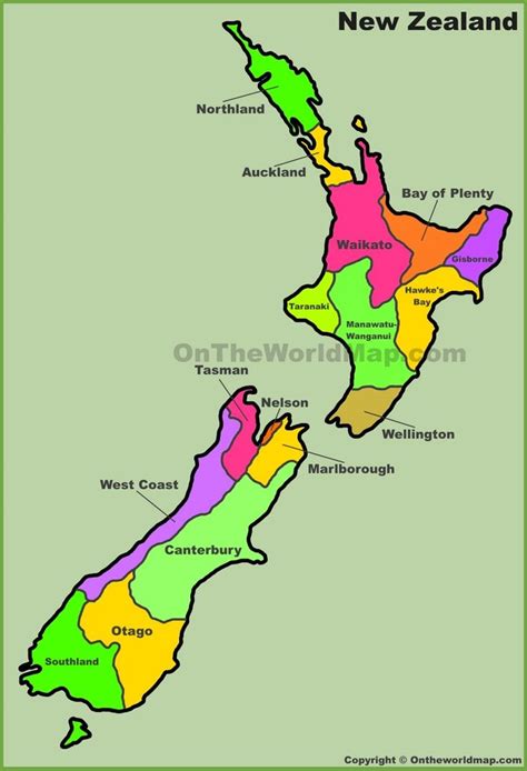 Map of New Zealand Regions