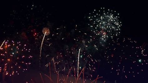 Cluster Fireworks Exploding Slow Motion Shot Stock Footage Video (100% ...