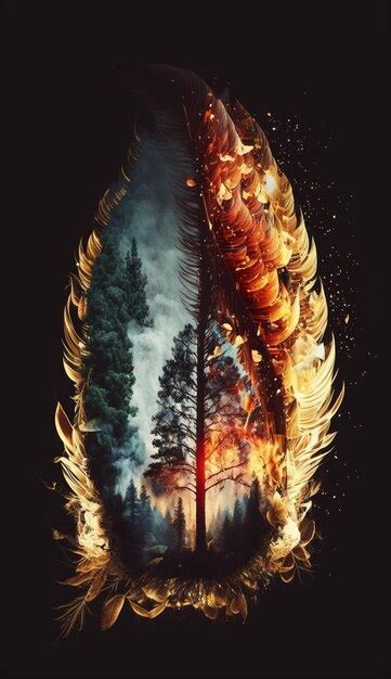 Premium AI Image | A painting of a tree with a burning fire on it