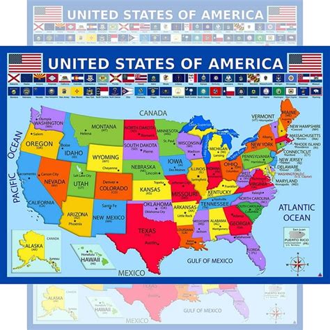 United States Map with State Flags Poster - Laminated Educational ...