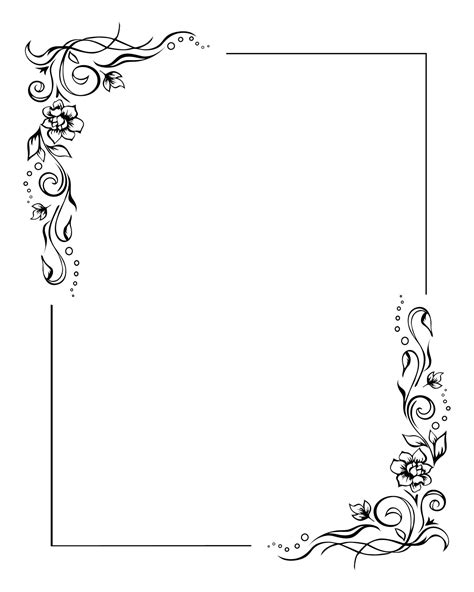 Rectangular floral frame, rose border template with flourishes in two ...