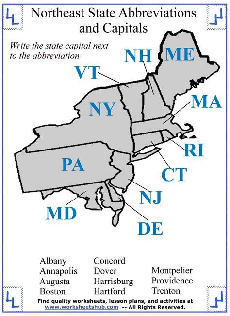 Northeast Region Map With Capitals