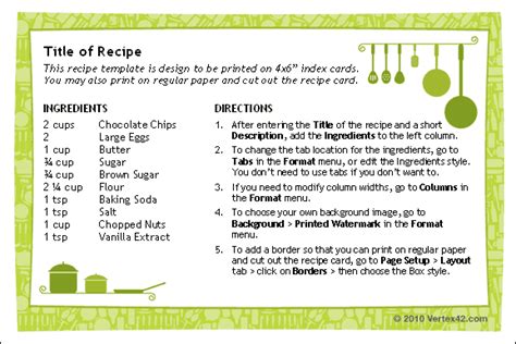 Free Printable Recipe Card Template for Word