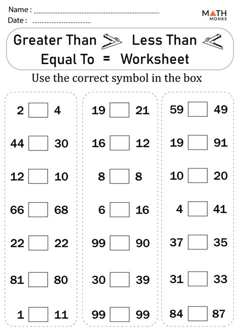 Greater Than Less Than Worksheets