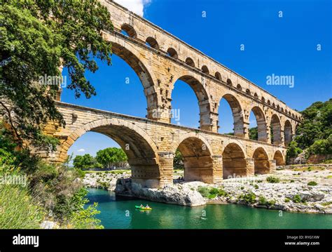 Nimes, France. Ancient aqueduct of Pont du Gard Stock Photo - Alamy