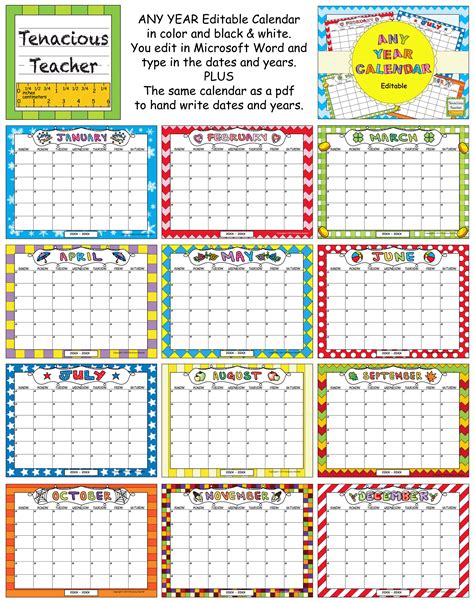 Editable Printable Calendars