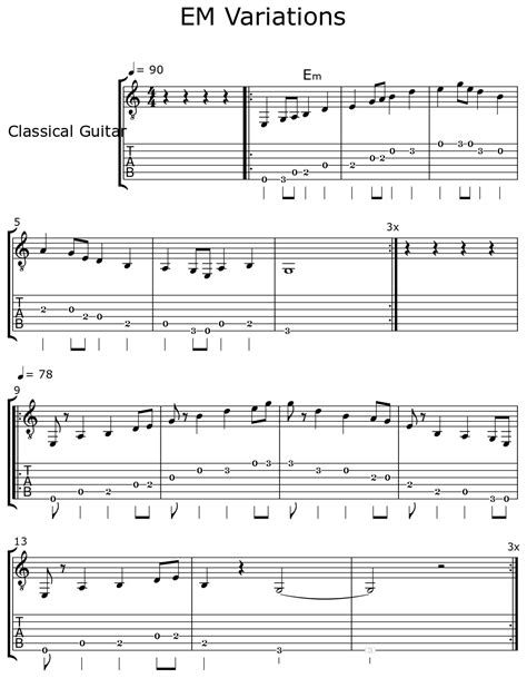 EM Variations - Sheet music for Classical Guitar