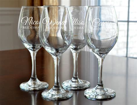 Personalized Wine Glasses Engraved Bridesmaid by mrcwoodproducts