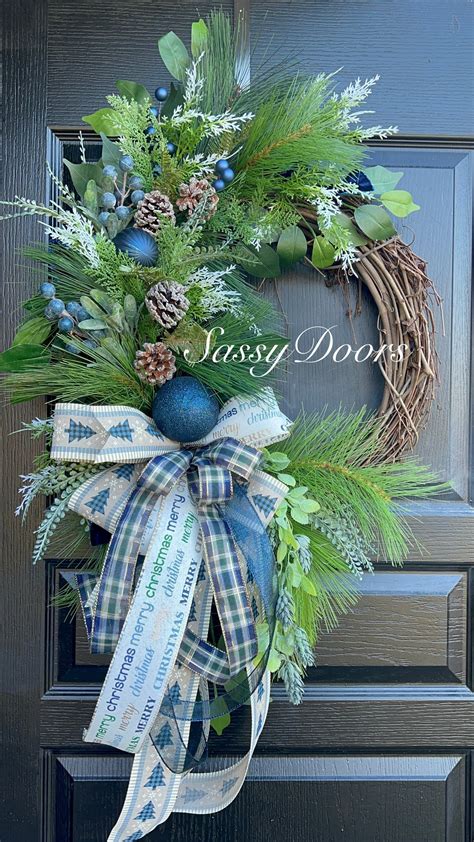 Blue Christmas Wreath, Navy Blue Christmas Wreath, Trendy Christmas ...