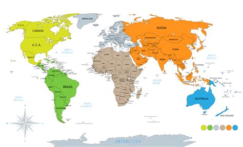 Map Of The World With Countries And Continents - Xenia Karoline