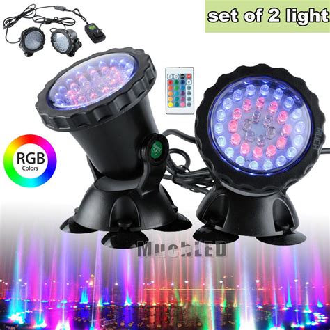 AOOLIVE 2x Submersible 36 LED RGB Pond Spot Lights Underwater Pool ...