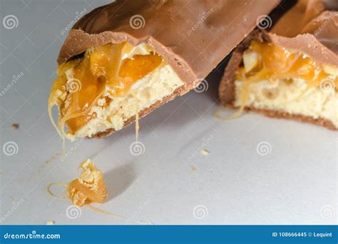 Chocolate Candy Bar with Caramel Nougat Stock Image - Image of milk ...