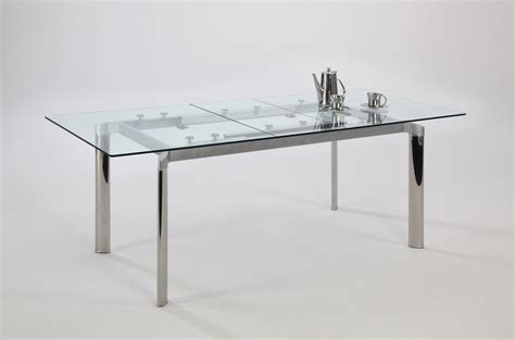 Contemporary Clear Glass and Chrome Extendable Dining Table Los Angeles ...