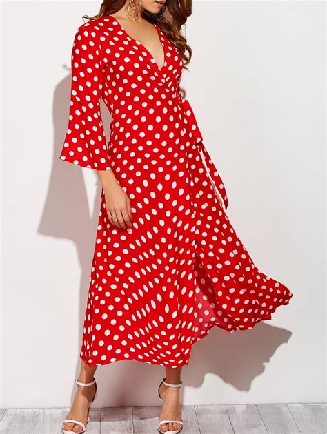 Christmas Polka Dot Maxi Wrap Dress, RED/WHITE, XL in Maxi Dresses ...