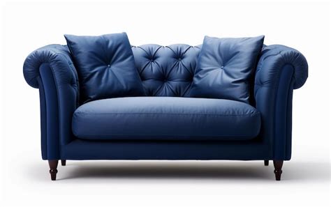 Premium Photo | Navy blue sofa with pillows on wooden legs isolated on ...