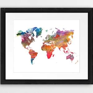 World Map Watercolor Print World Map Watercolor Poster - Etsy