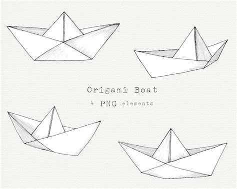 Paper Boat PNG Origami Boat Clip Art Hand Drawn Line Art | Etsy