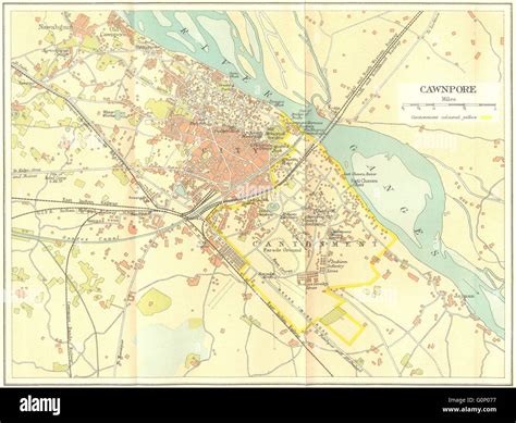 BRITISH INDIA: Cawnpore (Kanpur) city plan showing cantonment, 1924 old ...