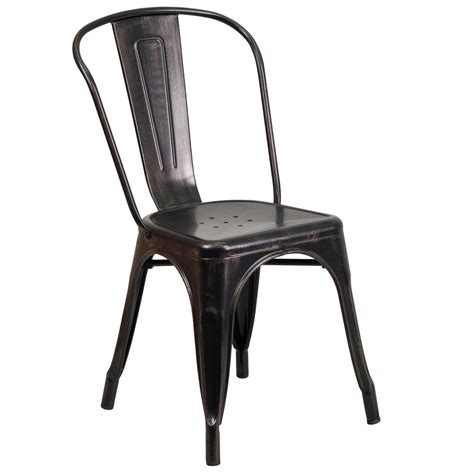 Bistro Style Metal Chair in Black-Antique Gold Finish