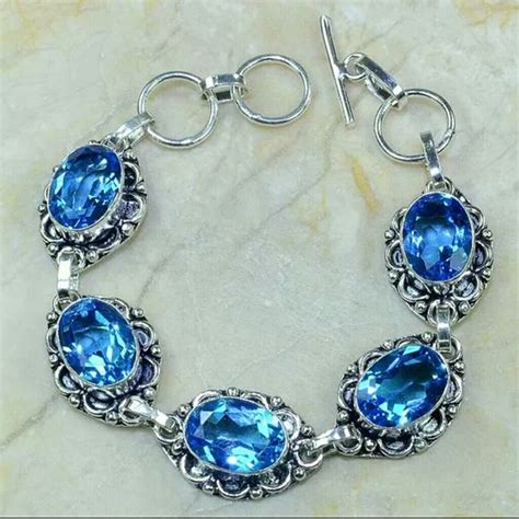 BLUE TOPAZ BRACELET 7-7 1/2" Authentic 925 Stirling Silver & BLUE TOPAZ ...