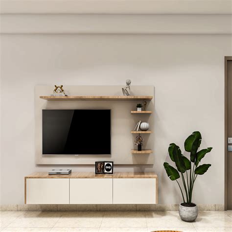 Compact TV Unit Minimalist Interior Design With Wood And White Storage ...