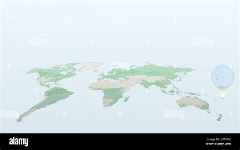 World map in perspective showing the location of the country Fiji with ...