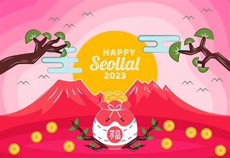 Flat Happy Seollal 2023 Korean New Year Illustration Background Design ...