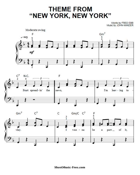 Download New York New York Easy Piano Sheet Music PDF Frank Sinatra ...