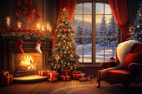 Cozy Christmas Eve Warm And Inviting Living Room Background, Christmas ...