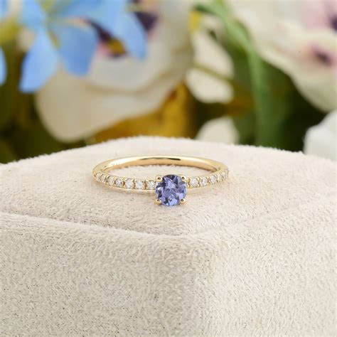 Round Tanzanite Engagement Ring, Solid Gold Handmade Jewelry Women ...