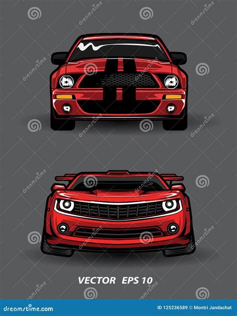 Front View Red Car Cartoon on Gray Background Stock Vector ...