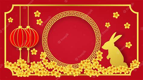 Premium Vector | Lunar new year background concept. gold rabbit with ...