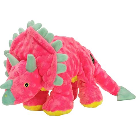 goDog Triceratops Dinosaur Durable Squeaky Plush Dog Toy, Large Pink