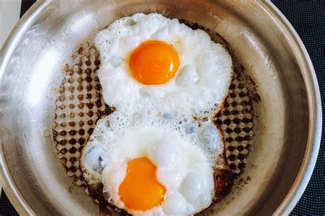 Fried Egg in Stainless Steel Pan Stock Image - Image of diet, health ...