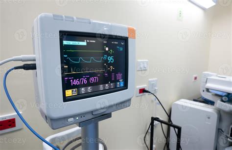 Heart rate monitor at patient room, A medical monitor displaying vital ...